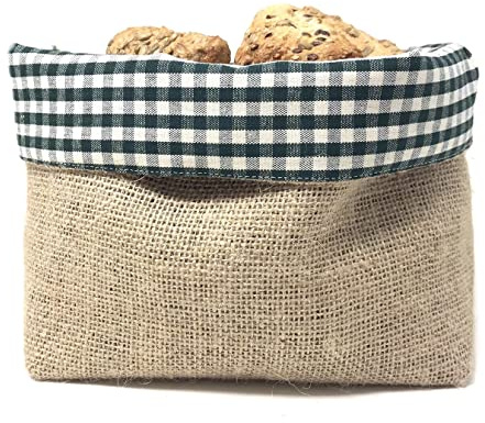 Gaidra Corbeille à Pain en Toile de Jute et Coton Doubleface - Sac Design réalisé avec Soin en Fibres Naturelles - Rangées, Rouge, 28 x 20 x 10 cm