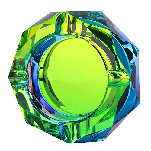 Crystal Ashtray Modern Living Room Ash Tray Holder Cigarettes Decor Tray Colorful Pattern for Home Office Tabletop Decoration,Gift Ashtray