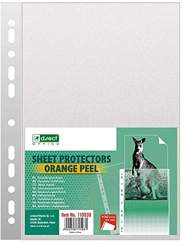 D.RECT Prospekthüllen A4 Genarbt – 45 Mikron – 100 Stück – Dokumentenhüllen mit Universallochung – Sichttaschen zum Ordnen & Archivieren – Klarsichthüllen für Ringordner