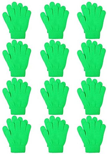 DELIBEST 12 Paar Magische Handschuhe für Kinder, Teenager, warm, Winter, dehnbar, Strickhandschuhe für Jungen und Mädchen Gr. 6-8 Jahre, grün