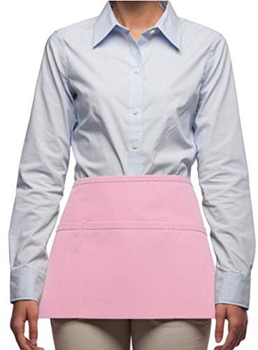 Rexzo Unisex 3-Pocket Deluxe Taillen-Schürze für Kellner, Kellnerinnen und Lebensmittelbecher, viele Farben - Pink - Einheitsgröße