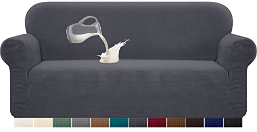 Granbest Stretch Wasserdicht Sofabezug 1 Stück Sofahusse Spandex Jacquard Elastische Couchbezug mit Anti-Rutsch-Schaumstoffe (3 Sitzer, Grau)