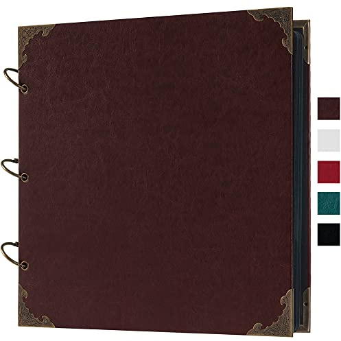 Álbum de fotos grande de piel de 30,5 x 30,5 cm, 80 páginas, para manualidades, boda, aniversario, familia, álbum de recortes (marrón, 30,5 x 30,5 cm)