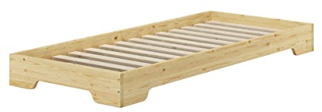 Erst-Holz®Extra platzsparendes stabiles Flachbett in kompakter Form 90x190 Studentenbett Massivholz V-60.41-09-190Rollrost inkl.
