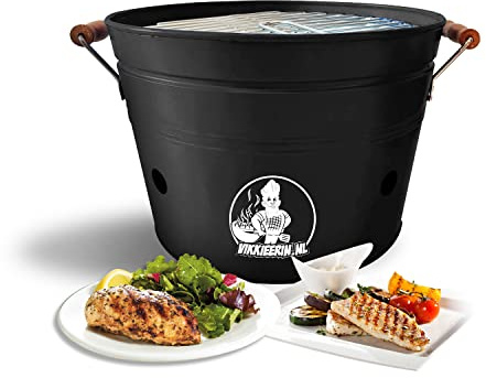 Vikkieerin Barbecue a carbonella nero – Portatile da tavolo rotondo Ø 38 cm carbonella BBQ per giardino, campeggio, balcone, terrazza, braciere da campeggio