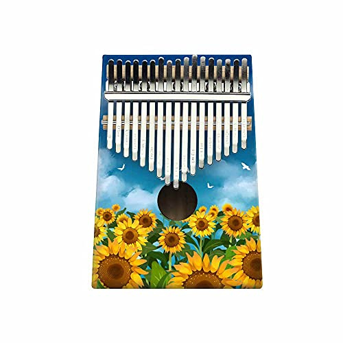 Hearda Kalimba 17 Schlüssel Daumen Klavier, Kalimba Instrument für Anfänger Kinder mit Stimmhammer,Stoffbeutel,Studienführer,Daumenklavier Fingerklavier Kalimba Musik Geschenk (Sonnenblume)