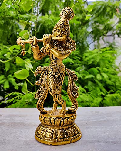 WC_Lord Krishna mit Bansuri Krishna Statue Figur mit Murli Bansi Murlidhar Kishna Idol für indische religiöse Festival-Heimdekorationsartikel