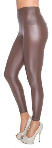 SOFTSAIL Leggings da Donna a Vita Alta, Skinny, in Lattice, con Effetto Pelle, Vita Alta, Elastico in Vita, Cappuccino, 46