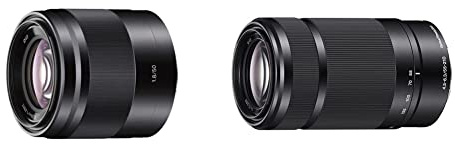 Sony SEL-50F18 Porträt-Objektiv (Festbrennweite, 50 mm) schwarz & SEL-55210 Tele-Zoom-Objektiv (55-210 mm, F4.5–6.3, OSS, APS-C, geeignet für A6000, A5100, A5000 und Nex Serien, E-Mount) schwarz