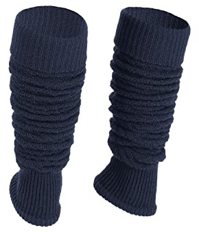 Ateena Lana Calentadores de Piernas Para Mujer, Calentadores de Tobillo de Invierno en Patrón de Trenza, Danza o Ballet, Puños Gruesos para Botas en Talla única, Azul marino