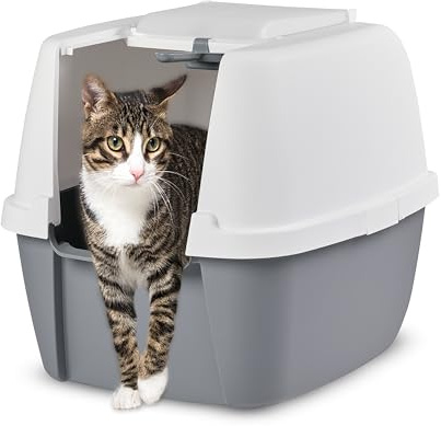 Iris Ohyama Arenero Gato Cubierto con Pala, hasta 8kg, Blanco/Gris, Caixa de areia para Gatos, Caja, para Gatos Grandes y pequeños, Cerrado, Cagadero, WC, Libre de BPA, Cat Litter Box, CLH-17J