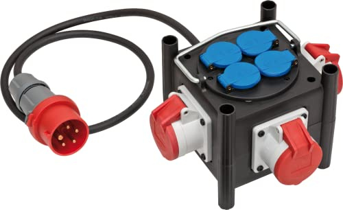 Brennenstuhl kompakter Gummi-Stromverteiler (Kabel 1m, 3X CEE 400V/16A, 4X 230V/16A, für Baustellen und Dauereinsatz im Außenbereich, Made in Germany) französisches Stecksystem