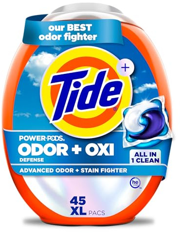 Tide Odor Defense + Oxi Laundry Detergent Pacs, Original Scent, 45 Count, Advanced Odor + Stain Fighter