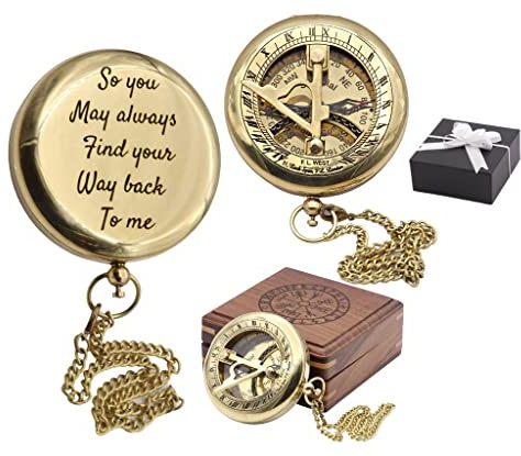 RII Solid Brass Compass Personalised Gifts for Men with Engraved Message, Graduation Day Gifts for Men, Birthday Gifts for Men/Boys, Father to Son Gifts, Romantic Gifts