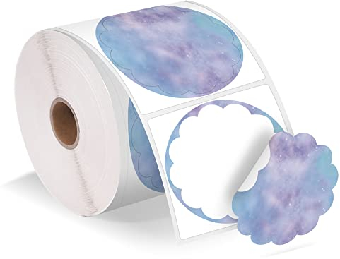 Phomemo 2 etiquetas térmicas onduladas, pegatinas de flores autoadhesivas pegatinas para tarjeta de agradecimiento, logotipo, nombre, precio, 500 etiquetas, degradado azul-violeta