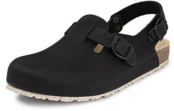 VITAFORM Original Clogs I Arbeitsschuh für Pflegeberufe in Schwarz I Größe 43 I Langlebig & gelenkschonend mit Korkfußbett & Velourslederbezug I Echtes Vollrindleder I Echte Handwerkskunst