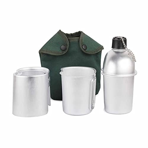 Outdoor Camping Water Bottle Bowl Aluminum Military Canteen Pot Camping Wood Stove Set Spork Camping Hiking Tableware (B)