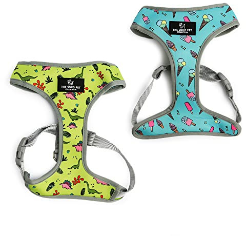Ancol Dog Reversible Harness Dino/Ice Cream Patterned - Comfortable Weatherproof Pet Accessory - Lightweight Fashionable Puppy Outfit - Small