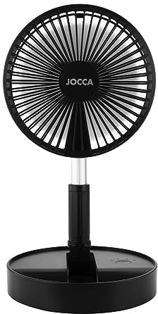 Jocca - Ventilador de Pie Plegable Portátil|Batería Recargable con USB| Altura Oscilante/ 3 Velocidades + Modo Silencioso| Blanco