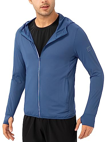 Maisley UPF 50+ solskydd herrhuvtröjor sport jakcets långärmad dragkedja prestanda solkläder löpning ledig snabbtorkande lätt utomhus toppar, Marinblått Xsp, XL