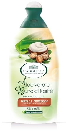 L'Angelica Officinalis, Bagnodoccia Aloe Vera e Burro di Karitè, Nutre e Protegge, Pelle Naturalmente Morbida, Senza Parabeni, Siliconi e OGM, 500ml