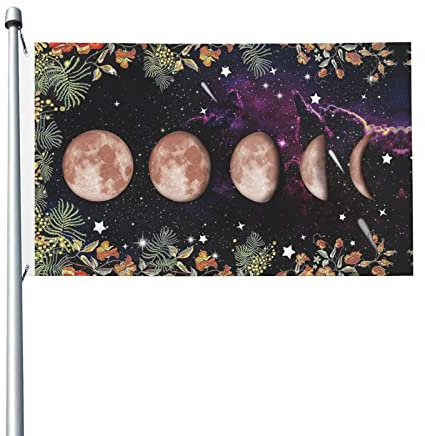 Bannière de décoration, drapeau de la phase de la lune, fleur de vigne, 1,5 x 0,9 m, drapeau double face adapté pour intérieur et extérieur