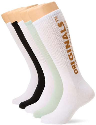 JACBORA TENNIS SOCKS 5-pack, Vit/förpackning: grå mist – vit – svart – canyon sunset, One Size