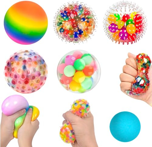 Delsen 6 Stück Stressbälle, Anti Stress Ball mit Wasserperlen, Squishy Stress Ball für Kinder und Erwachsene, Bunte Stressball Set für Kinder und Erwachsene Geburtstag Geschenke ADHD Autismus