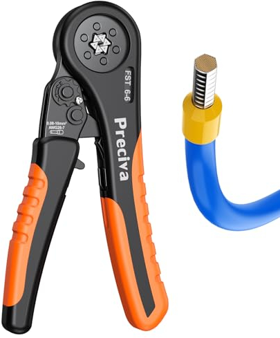 Preciva Pinza Crimpatrice Esagonale Autoregolante a Cricchetto, Pinza Elettricista per Terminali e Manicotti, 0,08–10 mm², per Estremità Cavi Elettrici