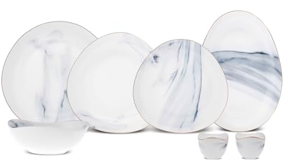 Karaca Ria Service de table moderne pour 6 personnes, 27 pièces, gris, en matériau New Generation Bone pour des arrangements de table élégants et des repas inoubliables