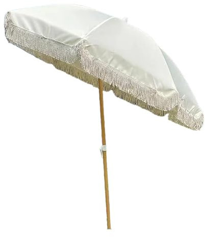 NYASAA Sonnenschirm UV-Schutz, Neigbar Strandschirm mit Fransen Balkonschirm Schirm Ø 200 cm für Terrasse, Balkon, Pool
