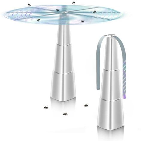 mizikuu Fliegenwedler, 2 Stück Fly Repellent Fan Fliegenvertreiber Mückenschutz für Lebensmittel Ventilator Tragbarer Anti Fliegen und Insekten Wespen Abwehr für Küche, Restaurants den Tisch - silbrig