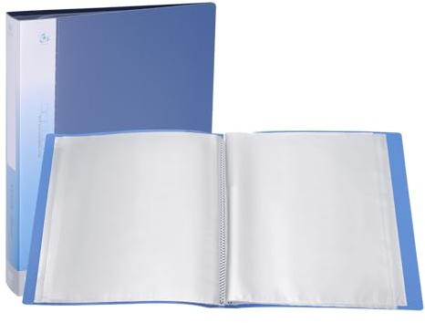 PATIKIL 11,6 x 8,3 Zoll Portfolio-Binder-Mappe, 4 Stück 60 Seiten Präsentationsbuch mit klaren Kunststoffhüllen für Kunstwerke und Dokumente, Dunkelblau