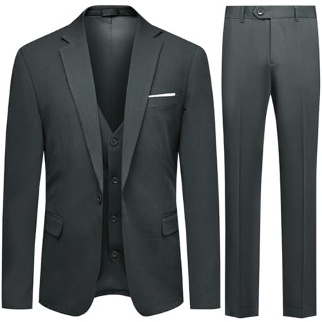 Allthemen Mens 3 Piece Stretch Suits 1 Button Business Suits | Mens Formal Suit Set Slim Fit Casual Tuxedo Blazer Waistcoat Trousers Single Breasted Lapel Dress Suit for Wedding