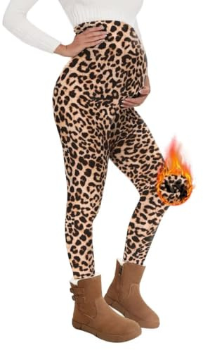 QGGQDD Legging de grossesse thermique pour femme - Taille haute - Legging chaud de grossesse - Hiver - Pour la maison, le sport, léopard, L