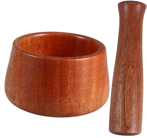 OKUMEYR Mortero De Madera Para Ajo y Especias, Triturador Manual De Madera De Ébano, Mano Ergonómica Para Cocina Doméstica, Uso Versátil Para Moler Hierbas y Condimentos, Utensilio De Cocina