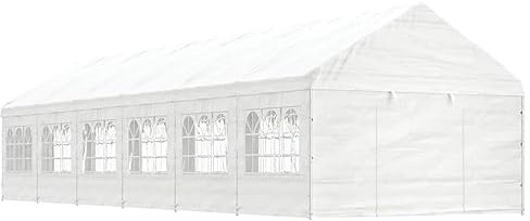 Gecheer Cenador con techo blanco 13,38 x 4,08 x 3,22 m de polietileno, cenador de exterior, parasol, cenador con lona, pabellón de jardín, carpa para fiestas, cenador para barbacoa, A3155490