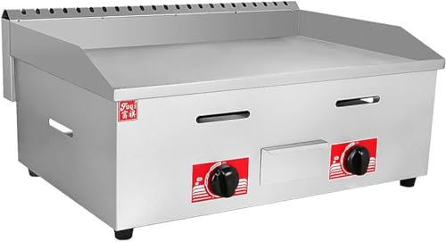 Commercial Desktop Gas Griddle, Commercial Countertop Stainless Steel Griddle Cooking BBQ Flat Hot Plate, Rapid/Uniform Heating, Dual Control for BBQ Cooking Steak, Eggs, Pancakes