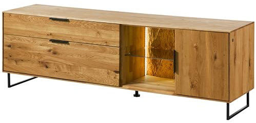 MASSIVMOEBEL24.DE Lowboard Wildeiche 180x43x59 Natur geölt Lindau - Verschiedene Ausführungen, Farbe:Natur geölt, Größe:180x43x59 cm (BxTxH), Ausführung:Holztür
