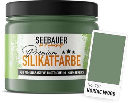 SEEBAUER diy Silikatfarbe Dunkelgrün 300ml für Innen (No. 761 Nordic Wood) Atmungsaktive Mineralfarbe für Allergiker - Abwaschbare Wandfarbe - Grüntöne hohe Deckkraft