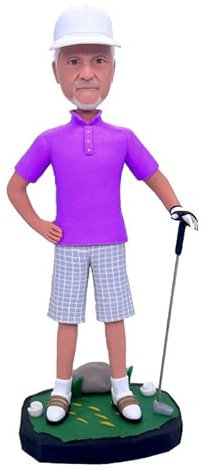 mydedor Individuelle Wackelkopf-Figur, individuelle Puppe, Vater, der Golf spielt, benutzerdefinierte Wackelkopf, Wackelkopf-Figuren, handgefertigt, personalisierte Skulptur, Geschenk für Mann