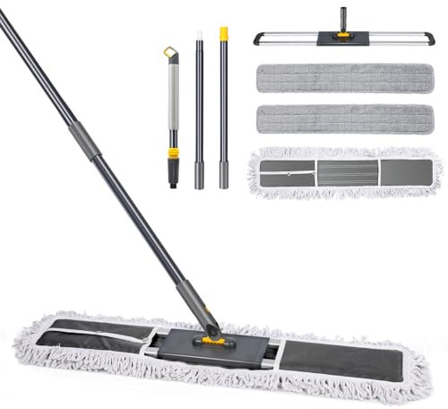 Myiosus Professioneller Wischmopp, 90 cm, Mikrofaser mit verstellbarem Edelstahlgriff, 3 Pads, für Büro, Garage, Lager