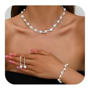 FFWTPY 3 Stück Schmuck Set Strass Perlen Halskette Ohrringe und Armband Set für Hochzeit und Abend Geburtstag Geschenk