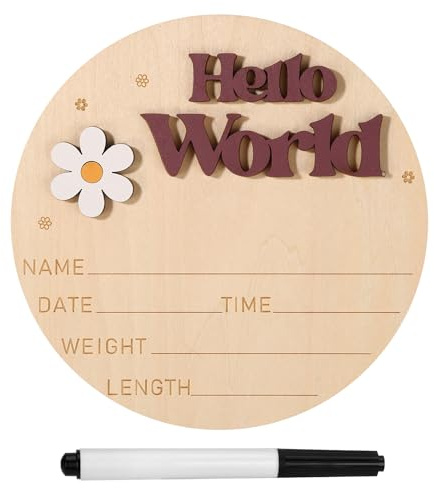Ankündigungsschild Baby, 15cm, aus Holz Hallo Welt Schild Geburtsanzeigetafel Willkommen Baby Namensschild Plakette, für Kinderzimmer Krankenhaus Mädchen Jungen Foto-Requisite (Lila)