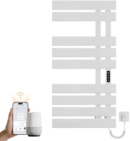 EMKE Elektrischer Badheizkörper 1000x500 mm, Handtuchwärmer mit WiFi-App-Steuerung, Timer & Thermostat, Handtuchheizkörper zur Wandmontage, 320W, IPX5, Weiß