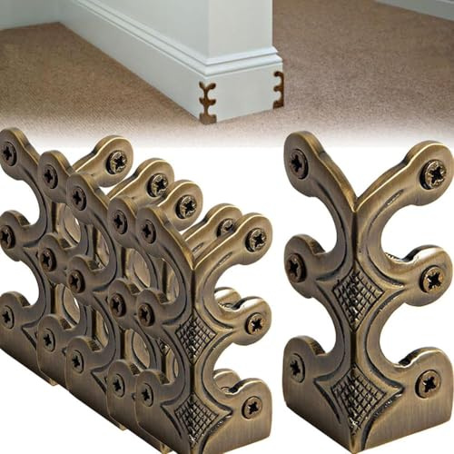 10PCS Metal Baseboard Corner Protectors, Solid Brass Skirting Board Corner Protectors, Vintage Metal Corner Bracket, Decorative Protector Cover for Baseboard, Wood Cases, Cabinet Doors