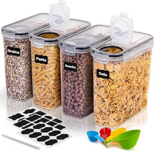 BUOAZR 4L Contenitori Ermetici per Alimenti 4 Pezzi, senza BPA, Contenitori Plastica Cucina Organizer con Coperchio, Organizer Cucina per la Conservazione di Pasta, Cereali, Muesli, Cornflakes