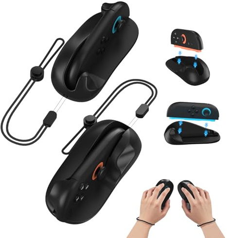 JDDWIN Manette de jeu Joycon 2 Grip, support magnétique avec dragonne, compatible avec Nintendo Switch 2 (2025), mini souris portable pour accessoires de jeu Drag x Drive (noir)