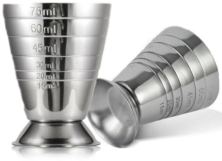 2 Pcs 75ml Stainless Steel Jigger Shot Measure Cup for Cocktail and Spirits with Multiple Measurement Markings