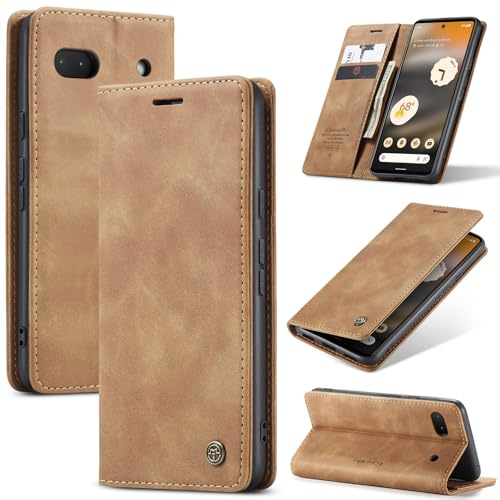 Samokor Handyhülle für Google Pixel 6A 5G Magnet Leder Klapphülle | Premium Leder,Klappbar,Flip Case,Schutzhülle,Tasche,Kartenfach,Standfunktion,Stoßfest,Hülle für Google Pixel 6A,Braun